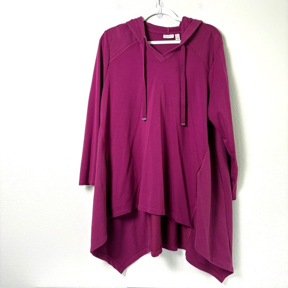 LOGO Lori‎ Goldstein Waffle French Terry Pullover Hoodie Petite XL XLP Purple